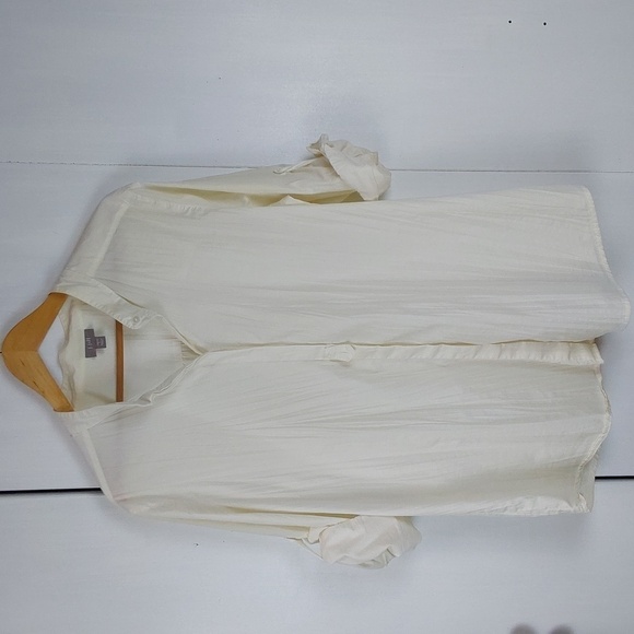 J Jill Womens Cream Stretchy Cotton Top Roll Tab Sleeves Minimalist Sz.L - Picture 1 of 8